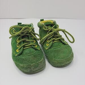 John Deere Green Soft Leather Infant Shoes Size 3 Green/Yellow Laces